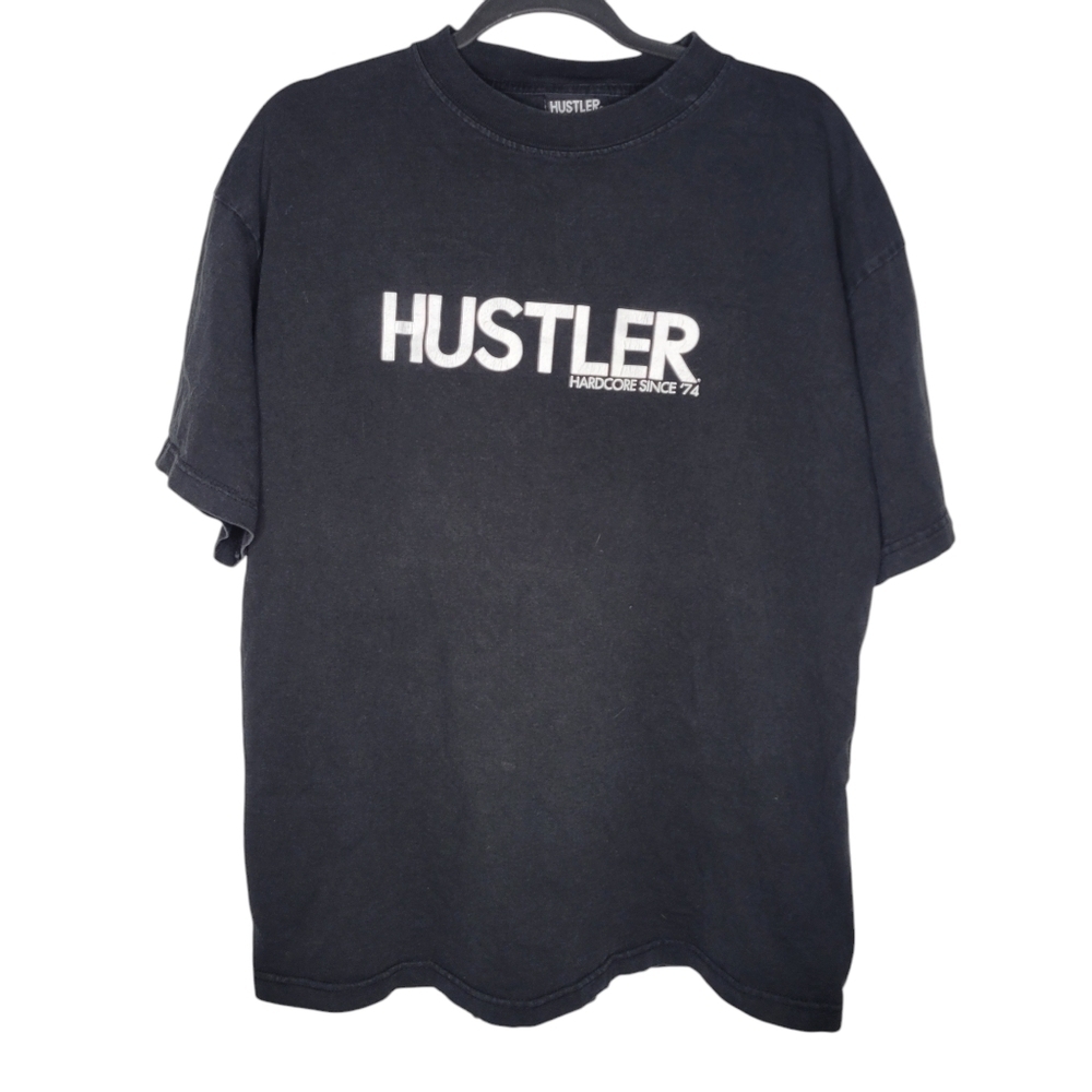 Vintage 90s Hustler Hardcore Since 74 Graphic T-Shirt in Black Size Large